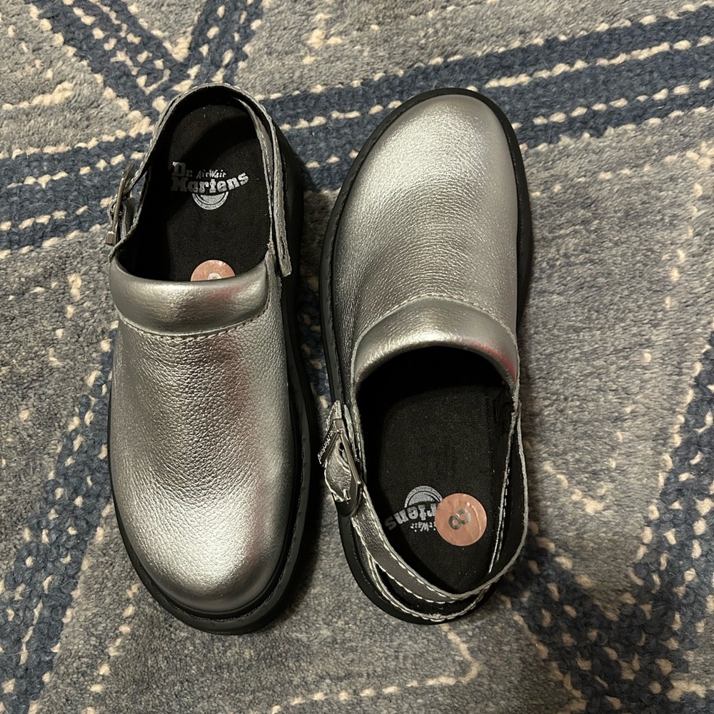 Dr Martens Laketen Silver Leather Slingback Platform Clogs Men’s 8 Women's 9 - Picture 3 of 4